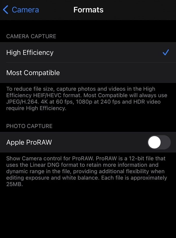 潼南苹果手机维修分享如何为 iPhone 12 Pro/Max 启用 ProRAW 照片格式 
